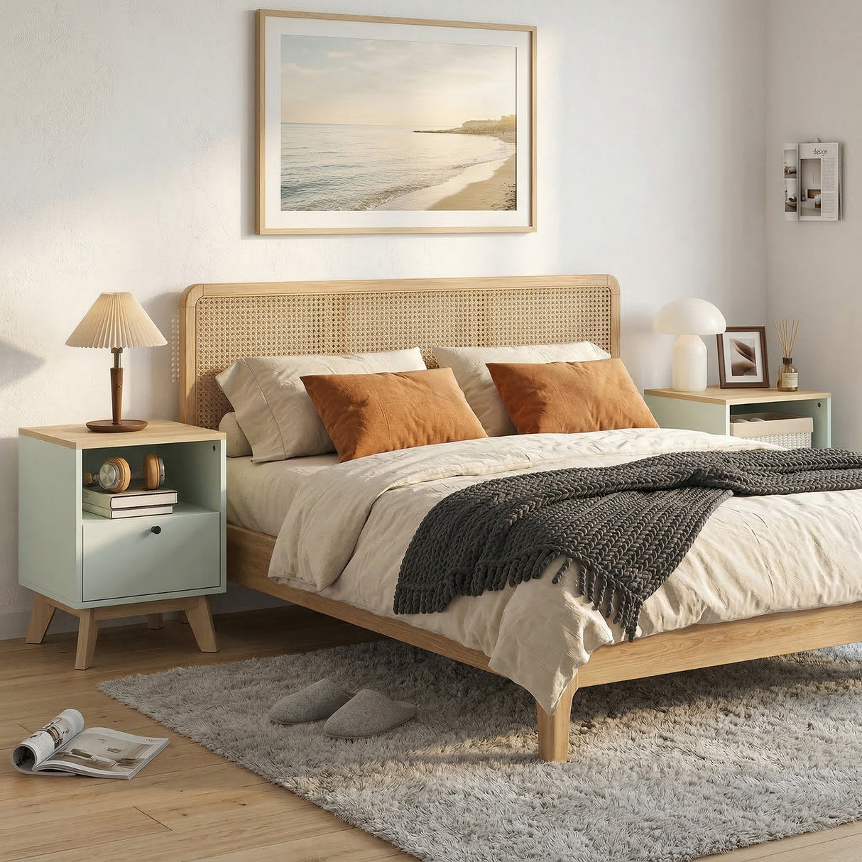 Wooden Bedside Cabinet 40cm Wide With 1 Drawer in Set Of 2 - Velmora