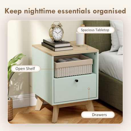 Wooden Bedside Cabinet 40cm Wide With 1 Drawer in Set Of 2 - Velmora
