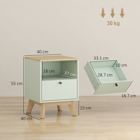 Wooden Bedside Cabinet 40cm Wide With 1 Drawer in Set Of 2 - Velmora