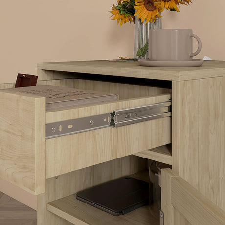 Wooden Bedside Cabinet 40cm Wide With 1 Rattan Door And 1 Drawer - Velmora