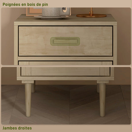 Wooden Bedside Cabinet 40cm Wide With 1 Rattan Door And 1 Drawer - Velmora