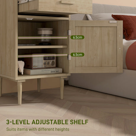 Wooden Bedside Cabinet 40cm Wide With 1 Rattan Door And 1 Drawer - Velmora