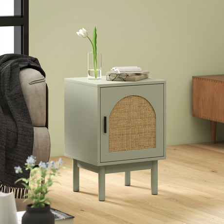 Wooden Bedside Cabinet 40cm Wide With 1 Rattan Door - Velmora