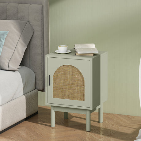 Wooden Bedside Cabinet 40cm Wide With 1 Rattan Door - Velmora