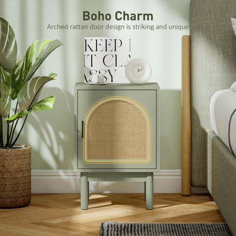Wooden Bedside Cabinet 40cm Wide With 1 Rattan Door - Velmora