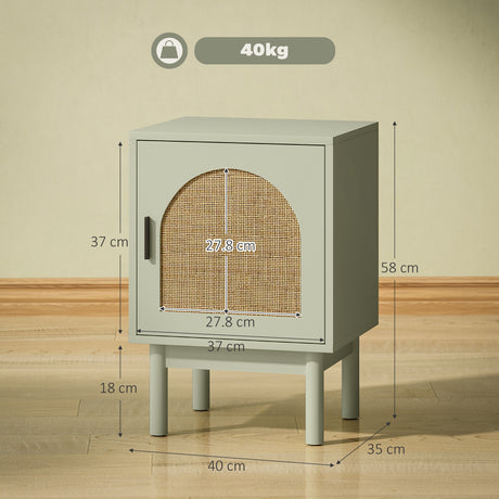 Wooden Bedside Cabinet 40cm Wide With 1 Rattan Door - Velmora