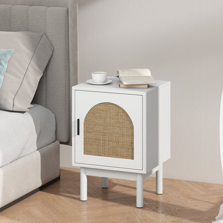 Wooden Bedside Cabinet 40cm Wide With 1 Rattan Door - Velmora