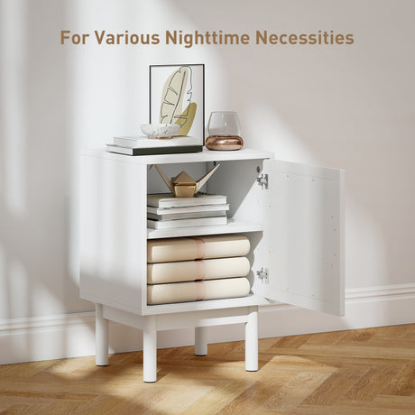 Wooden Bedside Cabinet 40cm Wide With 1 Rattan Door - Velmora