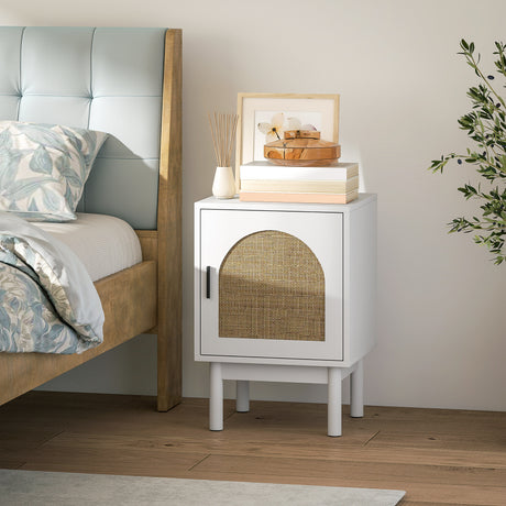 Wooden Bedside Cabinet 40cm Wide With 1 Rattan Door - Velmora