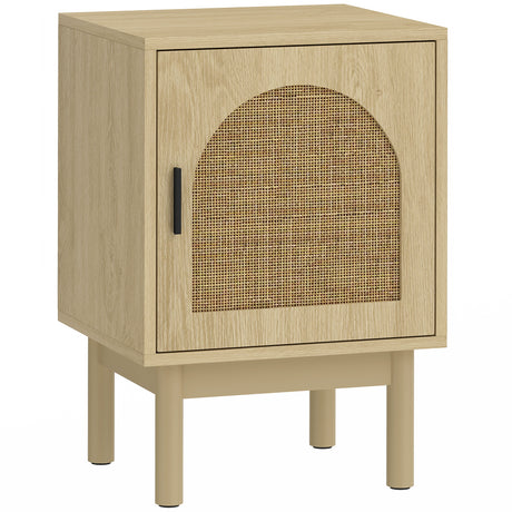 Wooden Bedside Cabinet 40cm Wide With 1 Rattan Door - Velmora