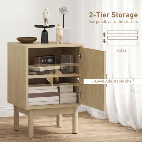 Wooden Bedside Cabinet 40cm Wide With 1 Rattan Door - Velmora