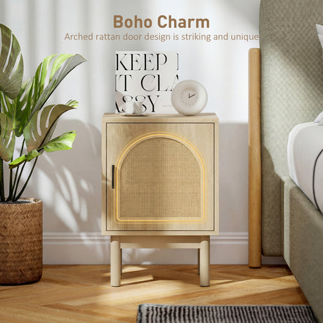 Wooden Bedside Cabinet 40cm Wide With 1 Rattan Door - Velmora