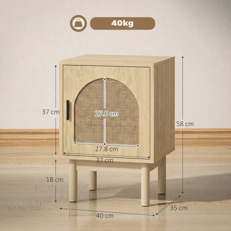 Wooden Bedside Cabinet 40cm Wide With 1 Rattan Door - Velmora