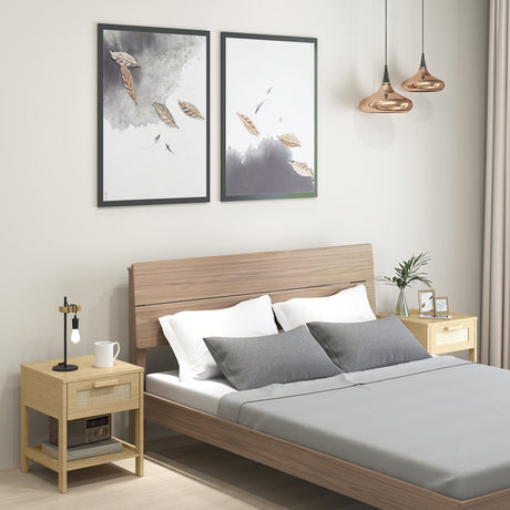 Wooden Bedside Cabinet 40cm Wide With 1 Rattan Drawer And Shelf  in Set Of 2 - Velmora
