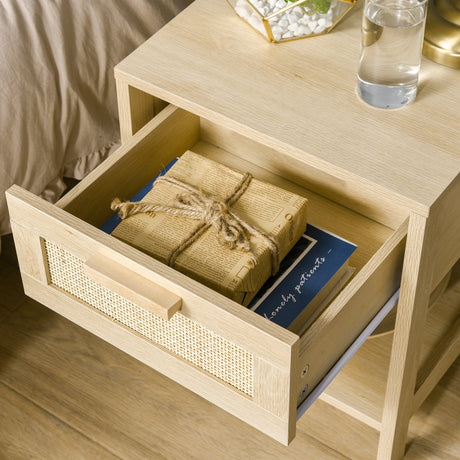 Wooden Bedside Cabinet 40cm Wide With 1 Rattan Drawer And Shelf  in Set Of 2 - Velmora