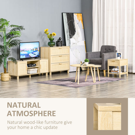 Wooden Bedside Cabinet 40cm Wide With 1 Rattan Drawer And Shelf  in Set Of 2 - Velmora
