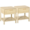 Wooden Bedside Cabinet 40cm Wide With 1 Rattan Drawer And Shelf  in Set Of 2 - Velmora