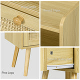 Wooden Bedside Cabinet 40cm Wide With 1 Rattan Drawer in Set Of 2 - Velmora