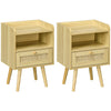 Wooden Bedside Cabinet 40cm Wide With 1 Rattan Drawer in Set Of 2 - Velmora