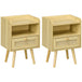 Wooden Bedside Cabinet 40cm Wide With 1 Rattan Drawer in Set Of 2 - Velmora