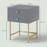 Wooden Bedside Cabinet 40cm Wide With 2 Drawers And Gold Frame - Velmora