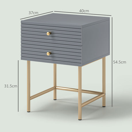 Wooden Bedside Cabinet 40cm Wide With 2 Drawers And Gold Frame - Velmora