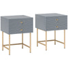 Wooden Bedside Cabinet 40cm Wide With 2 Drawers And Gold Frame - Velmora