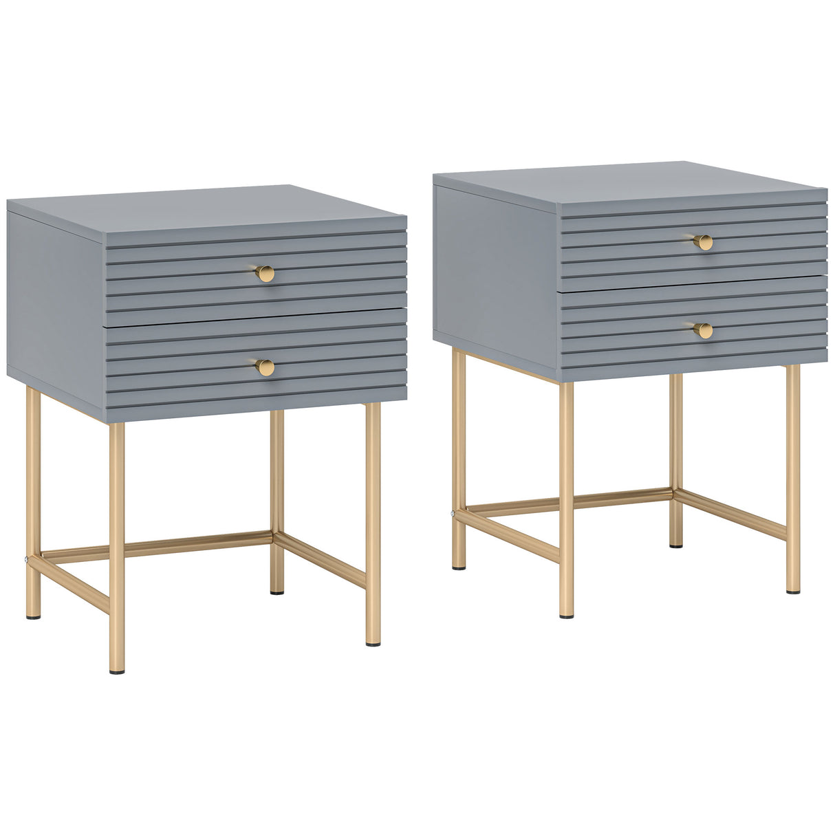 Wooden Bedside Cabinet 40cm Wide With 2 Drawers And Gold Frame - Velmora