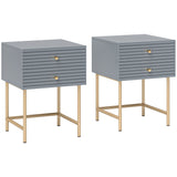 Wooden Bedside Cabinet 40cm Wide With 2 Drawers And Gold Frame - Velmora