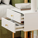 Wooden Bedside Cabinet 40cm Wide With 2 Drawers And Gold Frame - Velmora
