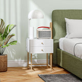 Wooden Bedside Cabinet 40cm Wide With 2 Drawers And Gold Frame - Velmora