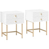 Wooden Bedside Cabinet 40cm Wide With 2 Drawers And Gold Frame - Velmora