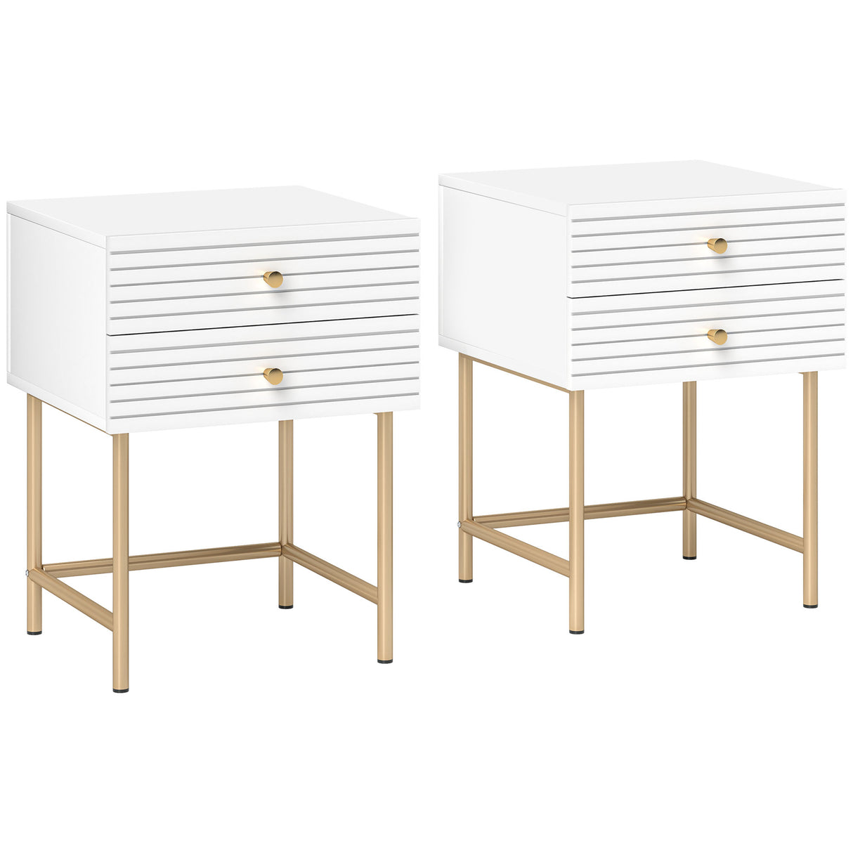 Wooden Bedside Cabinet 40cm Wide With 2 Drawers And Gold Frame - Velmora