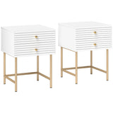 Wooden Bedside Cabinet 40cm Wide With 2 Drawers And Gold Frame - Velmora
