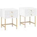 Wooden Bedside Cabinet 40cm Wide With 2 Drawers And Gold Frame - Velmora