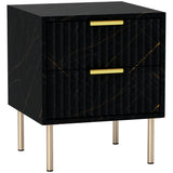 Wooden Bedside Cabinet 40cm Wide With 2 Drawers And Gold Handles Legs - Velmora