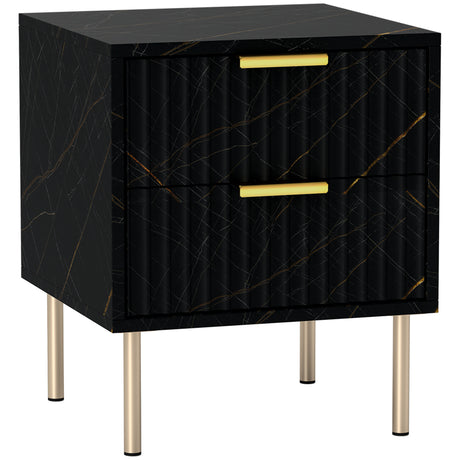 Wooden Bedside Cabinet 40cm Wide With 2 Drawers And Gold Handles Legs - Velmora