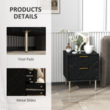 Wooden Bedside Cabinet 40cm Wide With 2 Drawers And Gold Handles Legs - Velmora