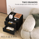 Wooden Bedside Cabinet 40cm Wide With 2 Drawers And Gold Handles Legs - Velmora