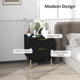 Wooden Bedside Cabinet 40cm Wide With 2 Drawers And Gold Handles Legs - Velmora