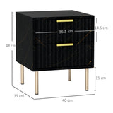 Wooden Bedside Cabinet 40cm Wide With 2 Drawers And Gold Handles Legs - Velmora