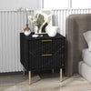 Wooden Bedside Cabinet 40cm Wide With 2 Drawers And Gold Handles Legs - Velmora