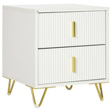 Wooden Bedside Cabinet 40cm Wide With 2 Drawers And Gold Handles - Velmora