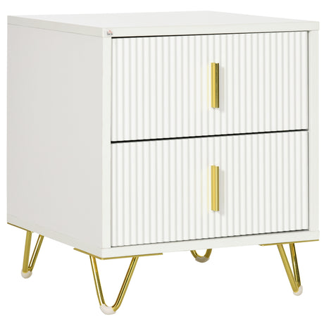 Wooden Bedside Cabinet 40cm Wide With 2 Drawers And Gold Handles - Velmora