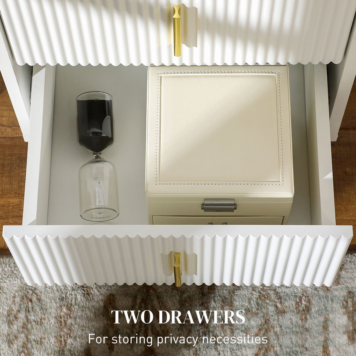Wooden Bedside Cabinet 40cm Wide With 2 Drawers And Gold Handles - Velmora