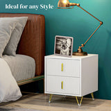 Wooden Bedside Cabinet 40cm Wide With 2 Drawers And Gold Handles - Velmora