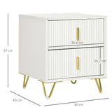 Wooden Bedside Cabinet 40cm Wide With 2 Drawers And Gold Handles - Velmora