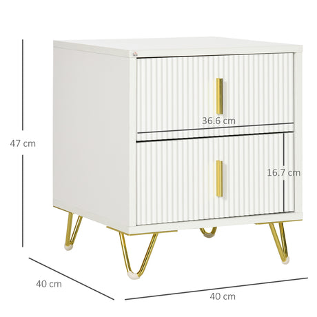 Wooden Bedside Cabinet 40cm Wide With 2 Drawers And Gold Handles - Velmora