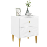 Wooden Bedside Cabinet 40cm Wide With 2 Drawers And Gold Legs - Velmora