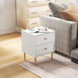 Wooden Bedside Cabinet 40cm Wide With 2 Drawers And Gold Legs - Velmora